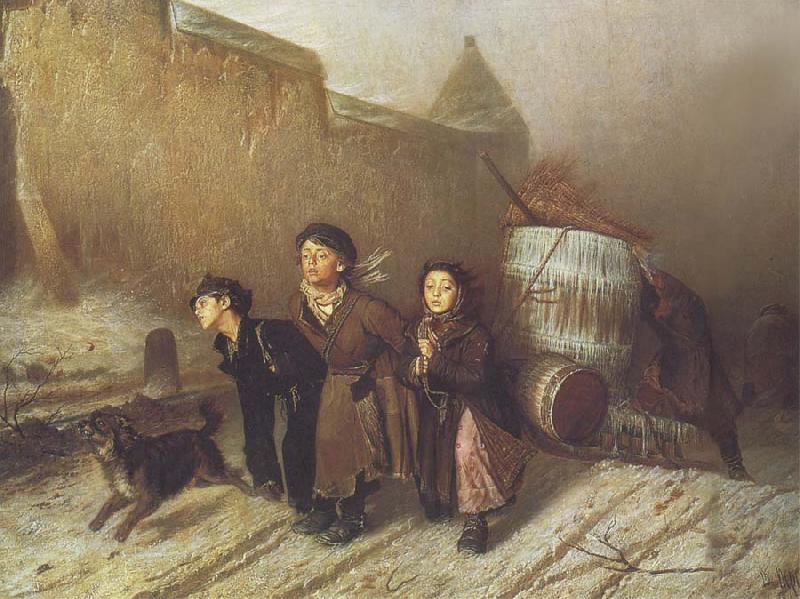 Vasily Perov Apprentices Pulling a Water Barrel oil painting image
